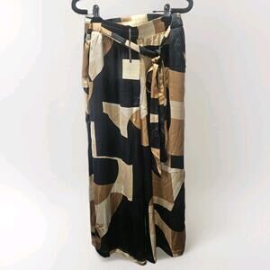 NWT Dress Forum Wide Leg Satin Crop Pants Abstract Print High Rise Size Large
